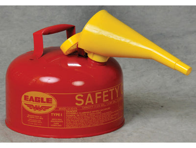 Justrite Type I Steel Safety Can for Flammables - 2 Gallon - with Funnel - Flame Arrester - Red - UI20FS