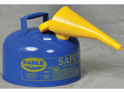 Justrite Type I Steel Safety Can for Kerosene - 2 Gallon - w/Funnel - Flame Arrester - Blue - UI20FSB
