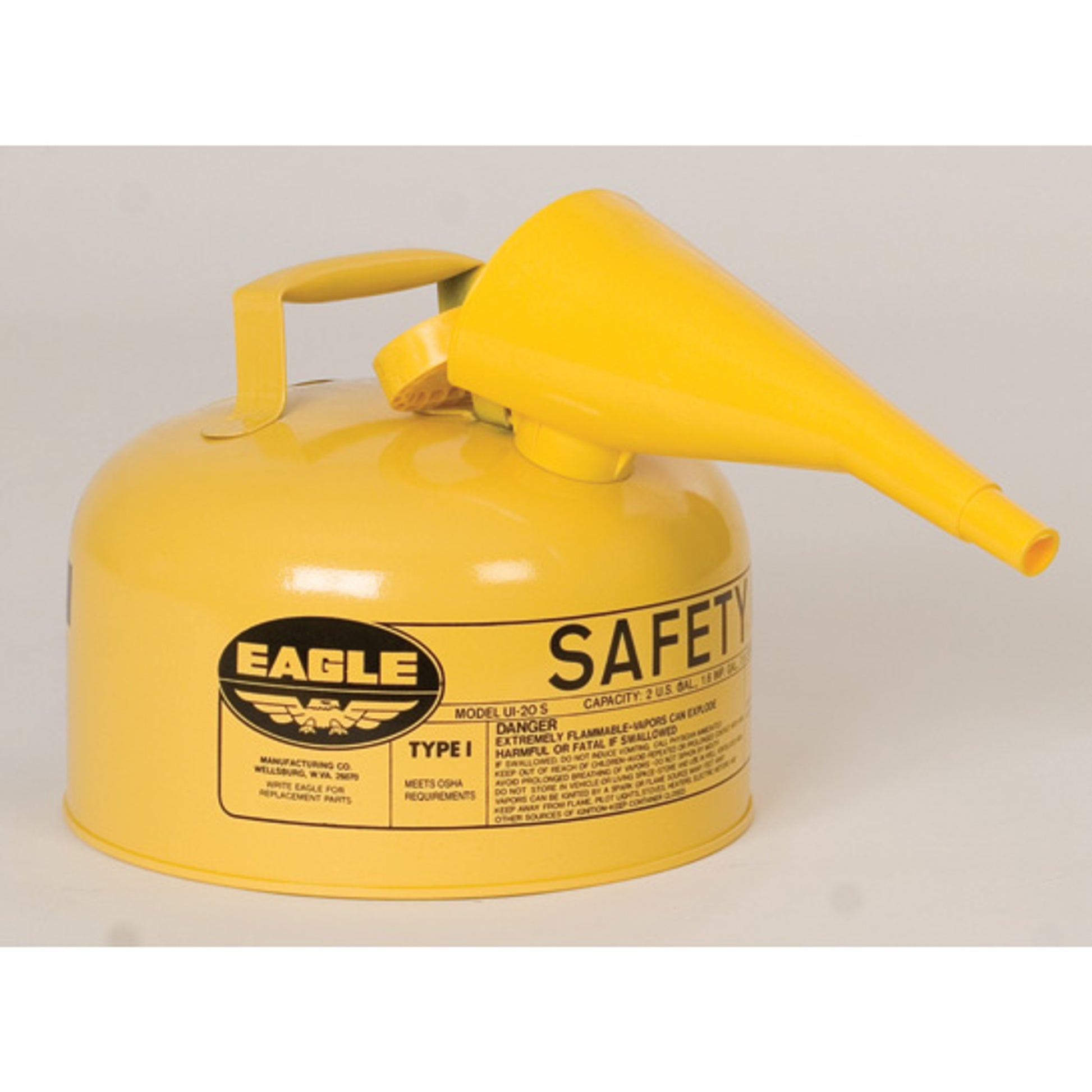 Eagle Type I Steel Safety Can for Diesel - 2 Gallon - with Funnel - Flame Arrester - Yellow - UI20FSY