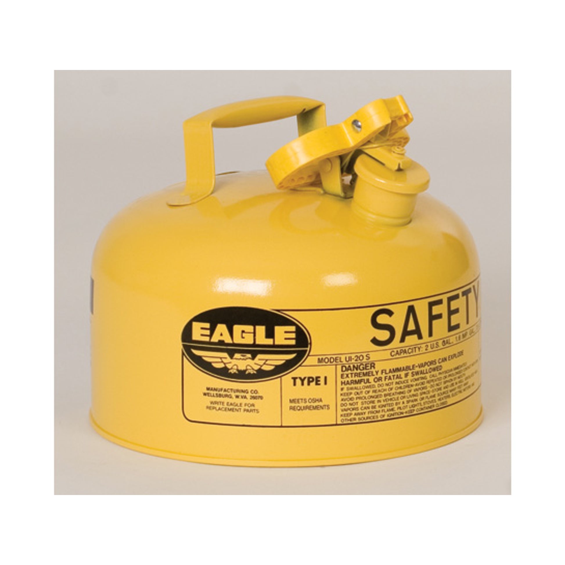 Eagle Type I Steel Safety Can for Diesel - 2 Gallon - Flame Arrester - Yellow - UI20SY