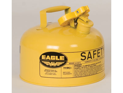Justrite Type I Steel Safety Can for Diesel - 2 Gallon - Flame Arrester - Yellow - UI20SY