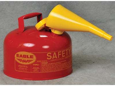 Justrite Type I Steel Safety Can for Flammables - 2.5 Gallon - with Funnel - Flame Arrester - Red - UI25FS