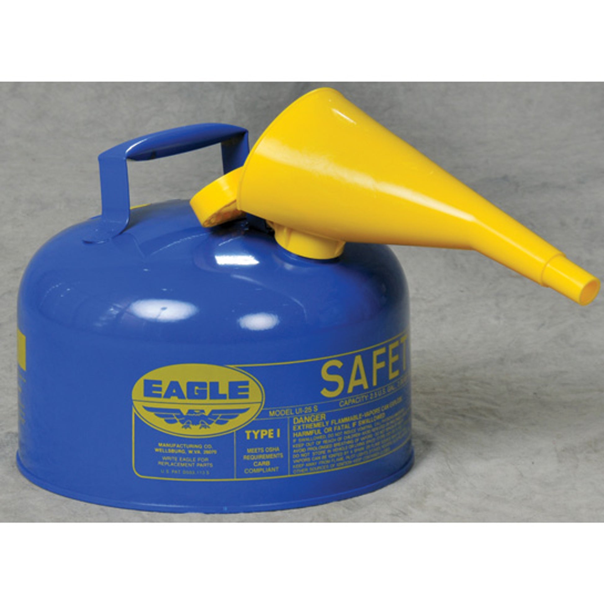 Eagle Type I Steel Safety Can for Kerosene - 2.5 Gallon - with Funnel - Flame Arrester - Blue - UI25FSB