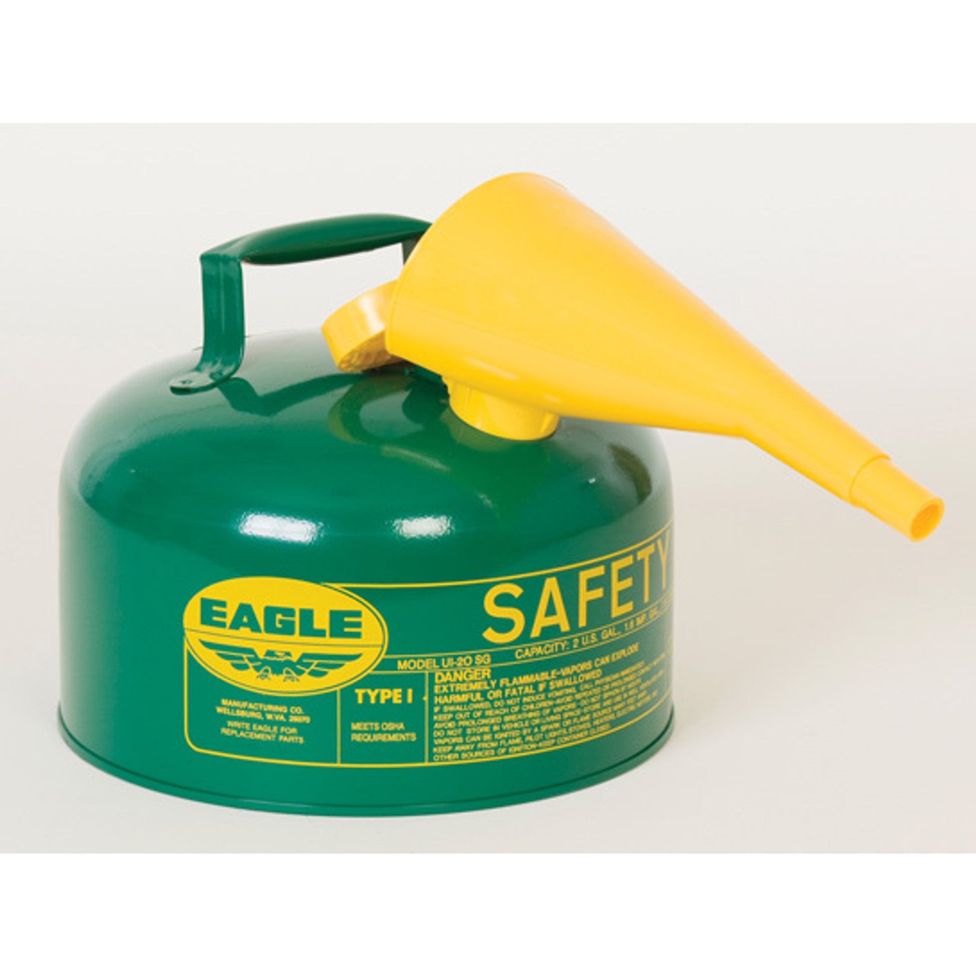 Eagle Type I Steel Safety Can for Combustibles - 2.5 Gallon - with Funnel - Arrester - Green - UI25FSG