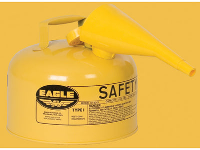 Justrite Type I Steel Safety Can for Diesel - 2.5 Gallon - with Funnel - Flame Arrester - Yellow - UI25FSY