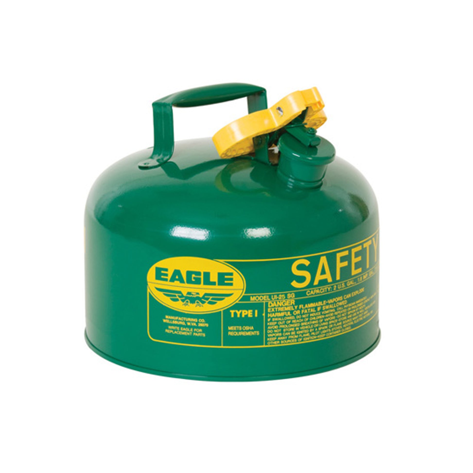 Eagle Type I Steel Safety Can for Combustibles - 2.5 Gallon - Flame Arrester - Green - UI25SG