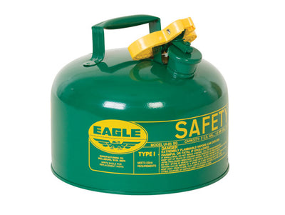 Justrite Type I Steel Safety Can for Combustibles - 2.5 Gallon - Flame Arrester - Green - UI25SG