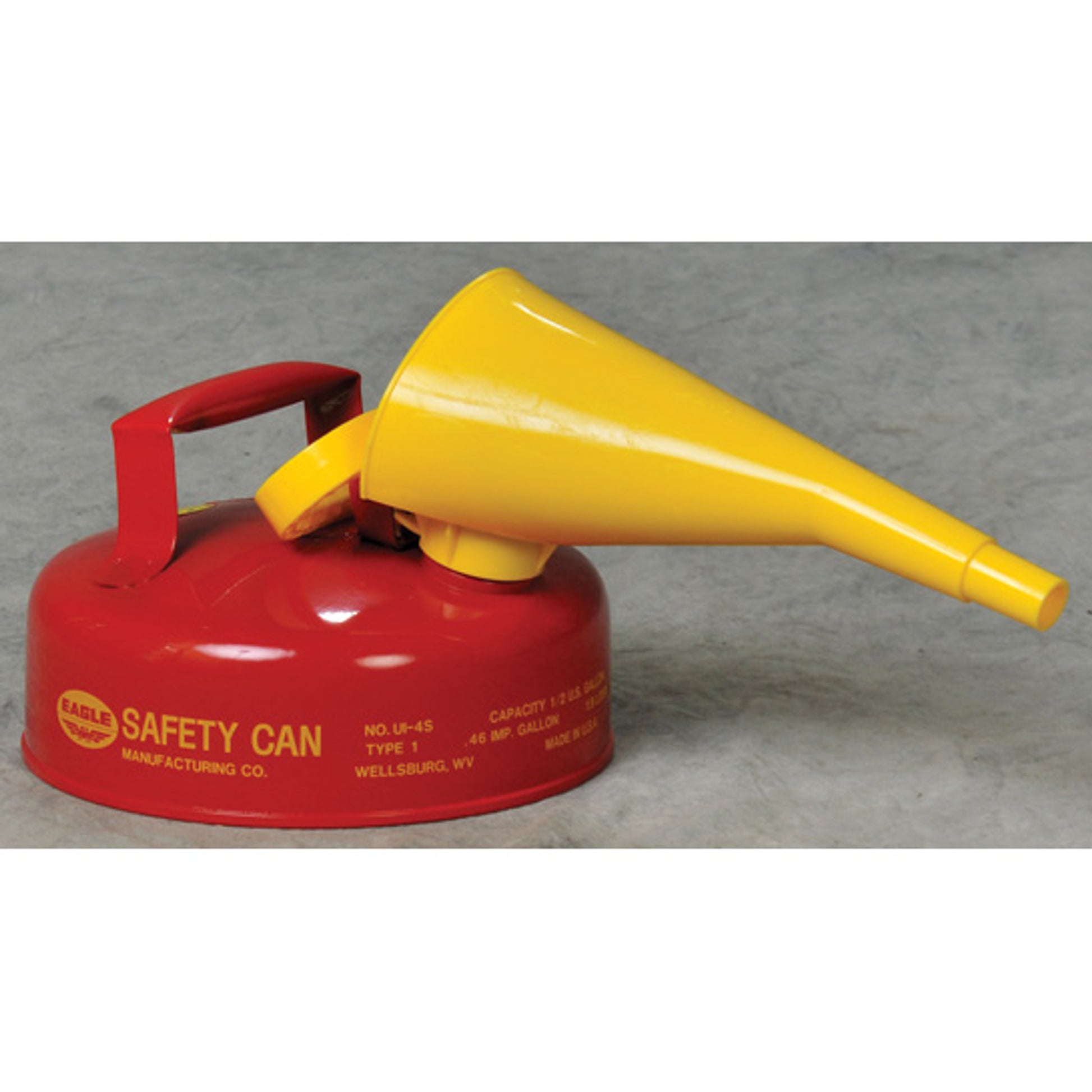 Eagle Type I Steel Safety Can for Flammables - 2 Quart - with Funnel - Flame Arrester - Red - UI4FS