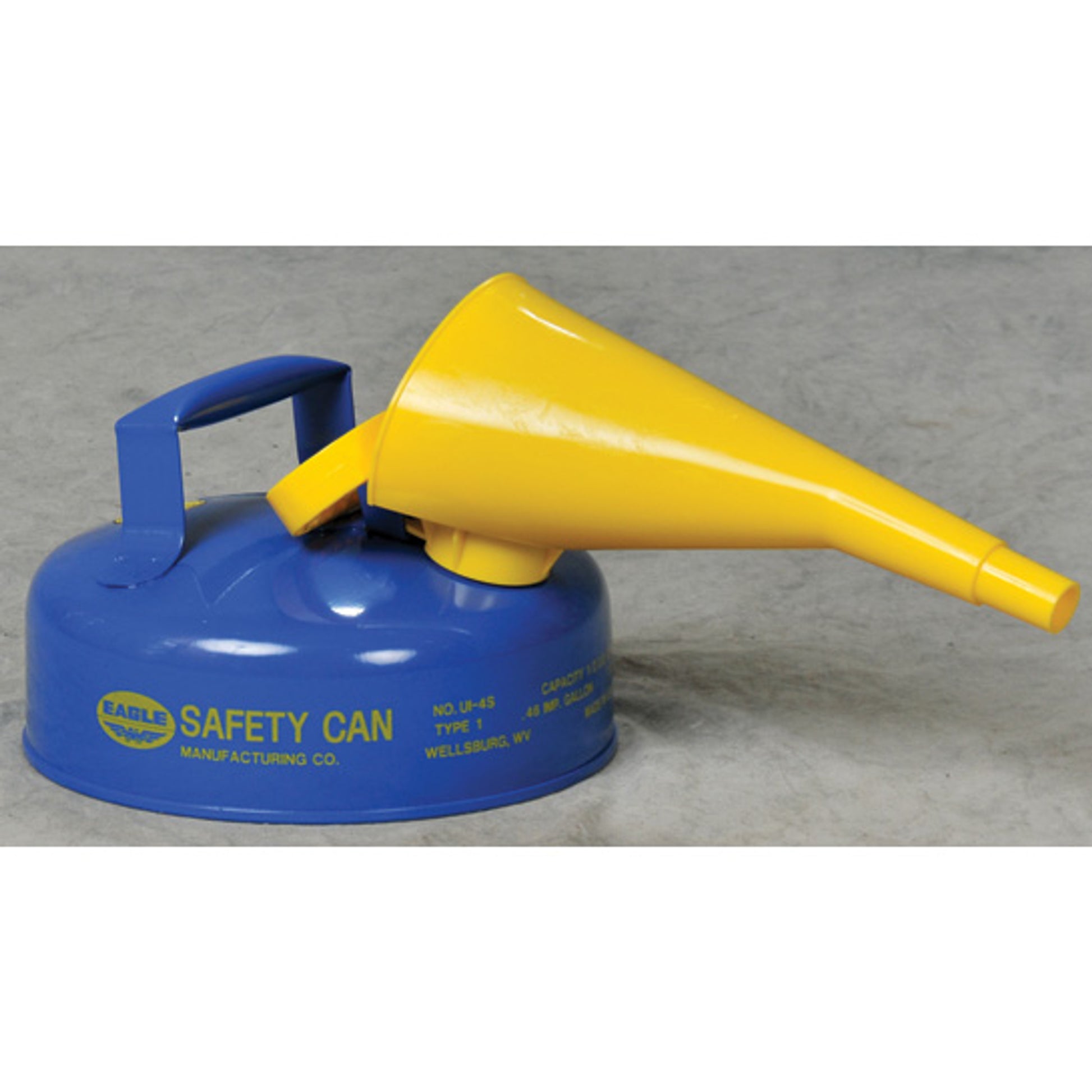 Eagle Type I Steel Safety Can for Flammables - 2 Quart - with Funnel - Flame Arrester - Blue - UI4FSB