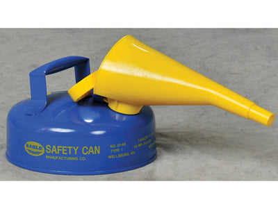 Justrite Type I Steel Safety Can for Flammables - 2 Quart - with Funnel - Flame Arrester - Blue - UI4FSB