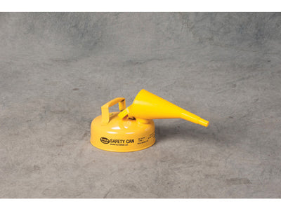 Justrite Type I Steel Safety Can for Flammables - 2 Quart - with Funnel - Flame Arrester - Yellow - UI4FSY