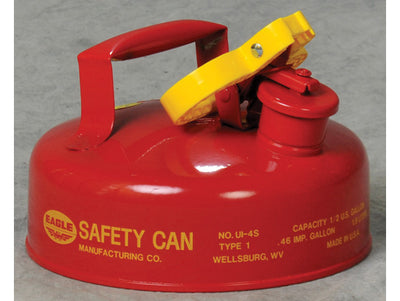 Justrite Type I Steel Safety Can for Flammables - 2 Quart - Flame Arrester - Red - UI4S