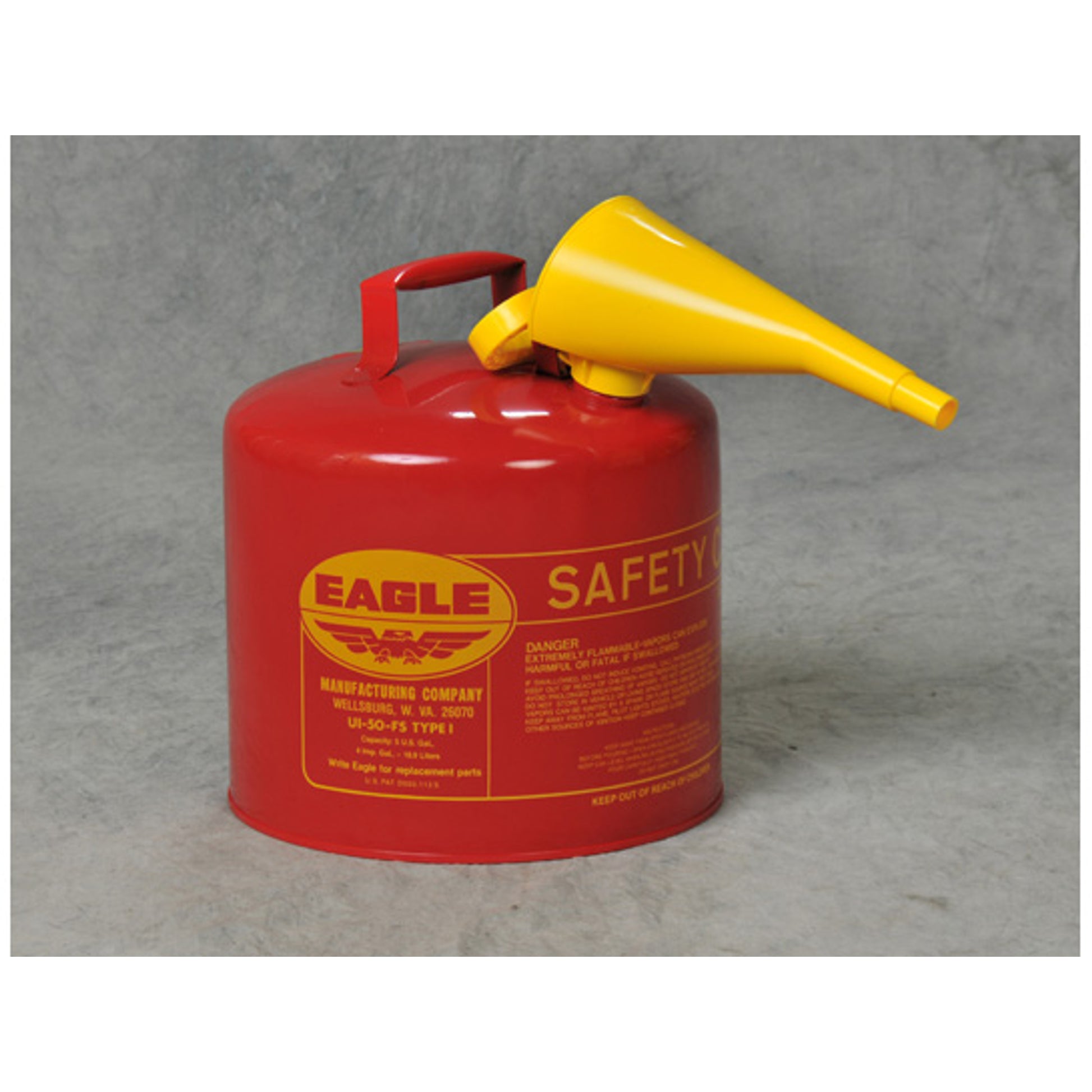 Eagle Type I Steel Safety Can for Flammables - 5 Gallon - with Funnel - Flame Arrester - Red - UI50FS