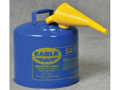 Justrite Type I Steel Safety Can for Kerosene - 5 Gallon - with Funnel - Flame Arrester - Blue - UI50FSB