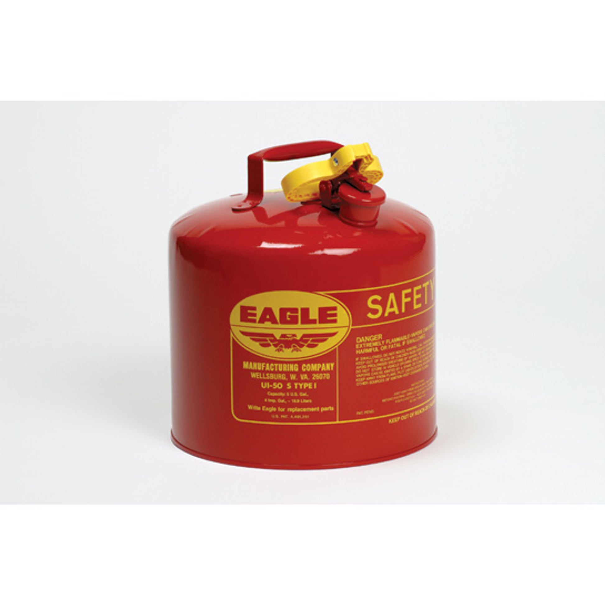 Eagle Type I Steel Safety Can for Flammables - 5 Gallon - Flame Arrester - Red - UI50S