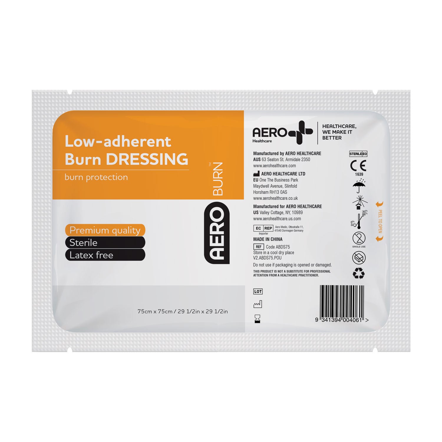 AERO AEROBURN Low-Adherent Burn Dressing 75 x 75cm - ABDS75