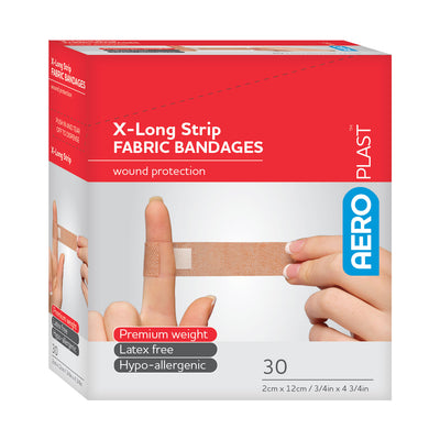 AERO AEROPLAST Fabric X-Long Strip Bandages 3/4in x 4-3/4in 30/box - AFPX501
