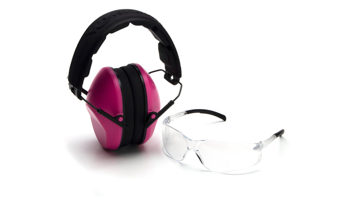 Venture Gear- LOW PROFILE COMBO - Earmuff: PINK / Eyewear: CLEAR - 1/Box