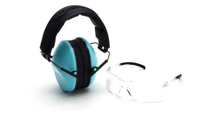 Venture Gear- LOW PROFILE COMBO - Earmuff: BLUE / Eyewear: CLEAR - 1/Box