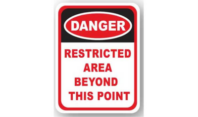 36" x 27" RECTANGLE SIGNS - Rectangle Sign - Danger Restricted Area Beyond This Point - DSV-SIGN 972 #0434 -UEN