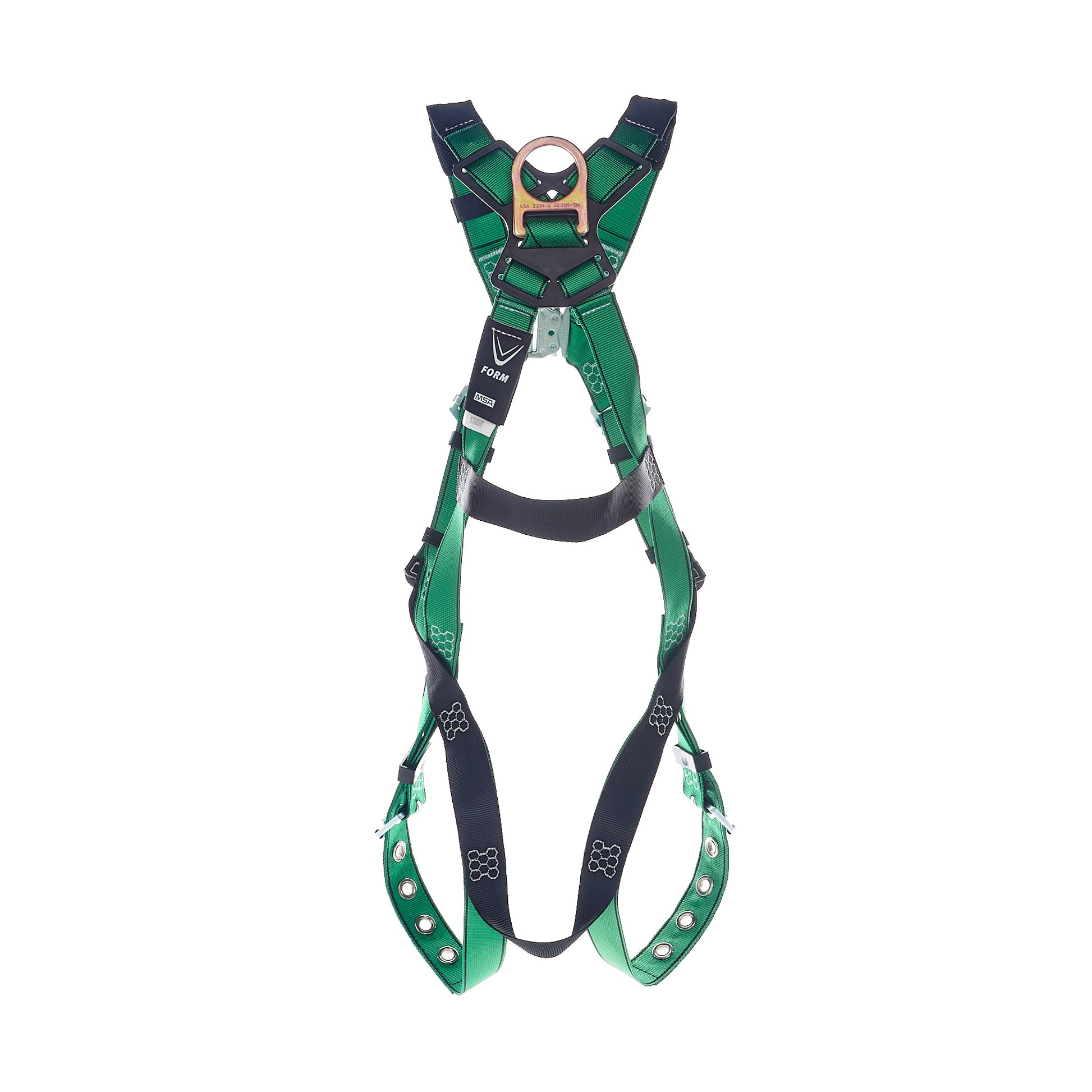 MSA V-FORM Harness w/Back & Front D-Rings - Tongue Buckle Leg Straps Quick Connect Chest Buckle - Super Extra Large - 10206068