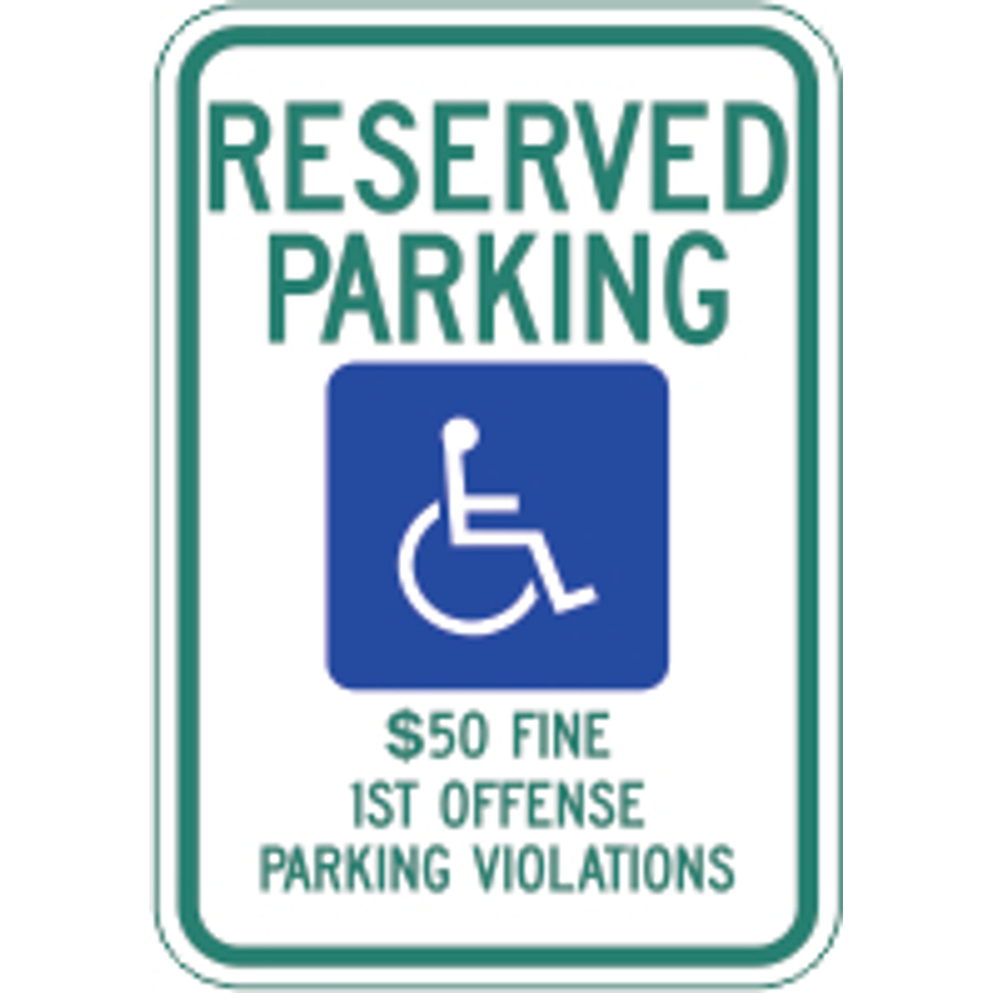 RESERVED PARKING PICTO $50 FINE 1ST OFFENSE PARKING VIOLATORS - HANDICAPPED PARKING SIGN - RESERVED PARKING PICTO $50 FINE 1ST OFFENSE PARKING VIOLATORS - HANDICAPPED PARKING SIGN, 18X12, Aluminum (.080) EGP Reflective
