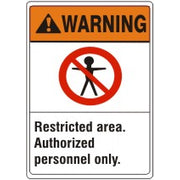 RESTRICTED AREA. AUTHORIZED PERSONNEL ONLY.  PERSON PICTO - WARNING SIGN - RESTRICTED AREA. AUTHORIZED PERSONNEL ONLY.  PERSON PICTO - WARNING SIGN, 14X10, Adhesive Vinyl