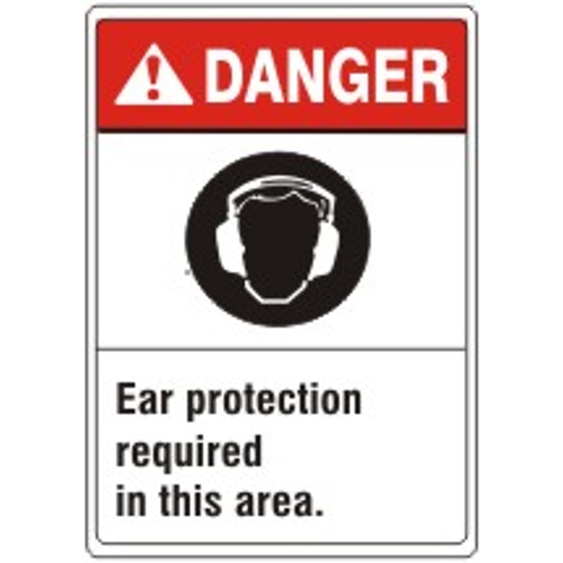 EAR PROTECTIOIN REQUIRED IN THIS AREA. EAR PROTECTION PICTO - DANGER SIGN - EAR PROTECTIOIN REQUIRED IN THIS AREA. EAR PROTECTION PICTO - DANGER SIGN, 14X10, Adhesive Vinyl