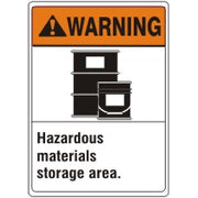 HAZARDOUS MATERIALS STORAGE AREA. BARRELS PICTO - WARNING SIGN - HAZARDOUS MATERIALS STORAGE AREA. BARRELS PICTO - WARNING SIGN, 14X10, Adhesive Vinyl