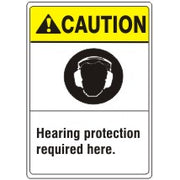 HEARING PROTECTION REQUIRED HERE. EAR PROTECTION PICTO - CAUTION SIGN - HEARING PROTECTION REQUIRED HERE. EAR PROTECTION PICTO - CAUTION SIGN, 14X10, Adhesive Vinyl