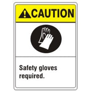 SAFETY GLOVES REQUIRED. GLOVE PICTO - CAUTION SIGN - SAFETY GLOVES REQUIRED. GLOVE PICTO - CAUTION SIGN, 14X10, Adhesive Vinyl