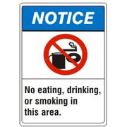 NO EATING, DRINKING OR SMOKING IN THIS AREA. FOOD AND - NOTICE SIGN - NO EATING, DRINKING OR SMOKING IN THIS AREA. FOOD AND - NOTICE SIGN, 14X10, Adhesive Vinyl