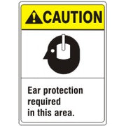 EAR PROTECTION REQUIRED IN THIS AREA. WITH PICTO OF HEARING - CAUTION SIGN - EAR PROTECTION REQUIRED IN THIS AREA. WITH PICTO OF HEARING - CAUTION SIGN, 14X10, Adhesive Vinyl