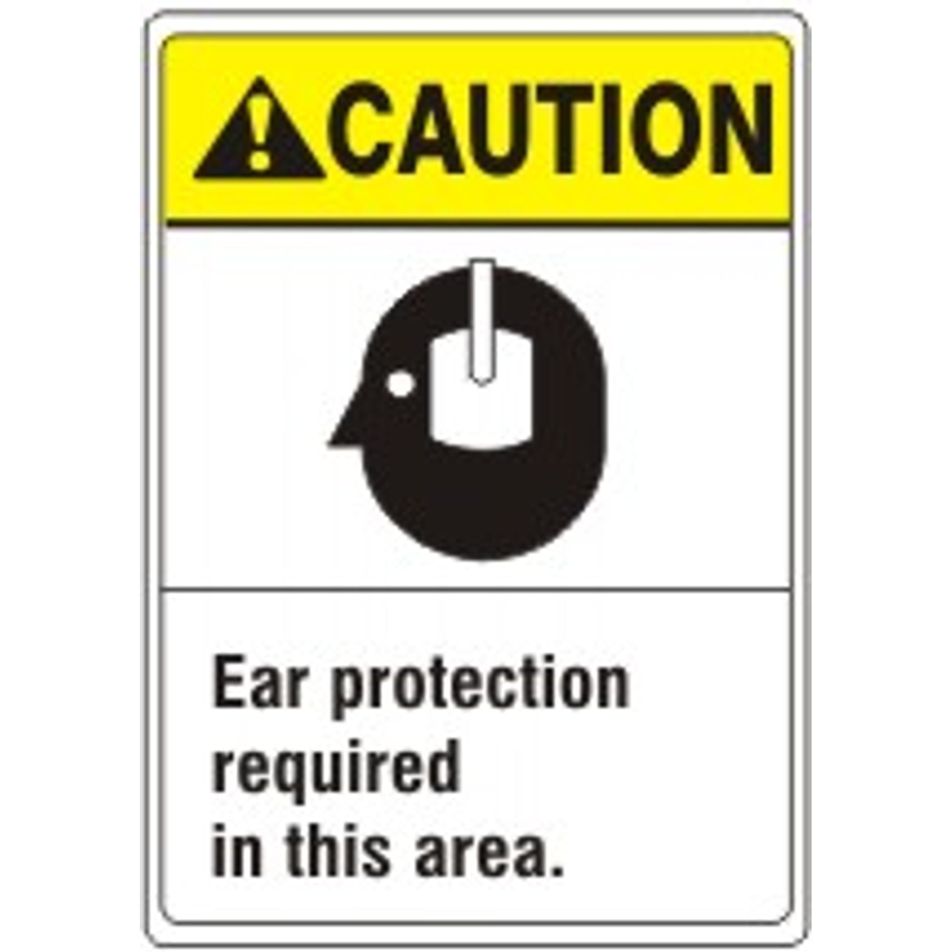 EAR PROTECTION REQUIRED IN THIS AREA. WITH PICTO OF HEARING - CAUTION SIGN - EAR PROTECTION REQUIRED IN THIS AREA. WITH PICTO OF HEARING - CAUTION SIGN, 14X10, Adhesive Vinyl