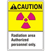 RADIATION AREA  AUTHORIZED PERSONNEL ONLY.  WITH  RADIATION SYMBOL  IN MAGENTA - CAUTION SIGN - RADIATION AREA  AUTHORIZED PERSONNEL ONLY.  WITH  RADIATION SYMBOL  IN MAGENTA - CAUTION SIGN, 14X10, Adhesive Vinyl