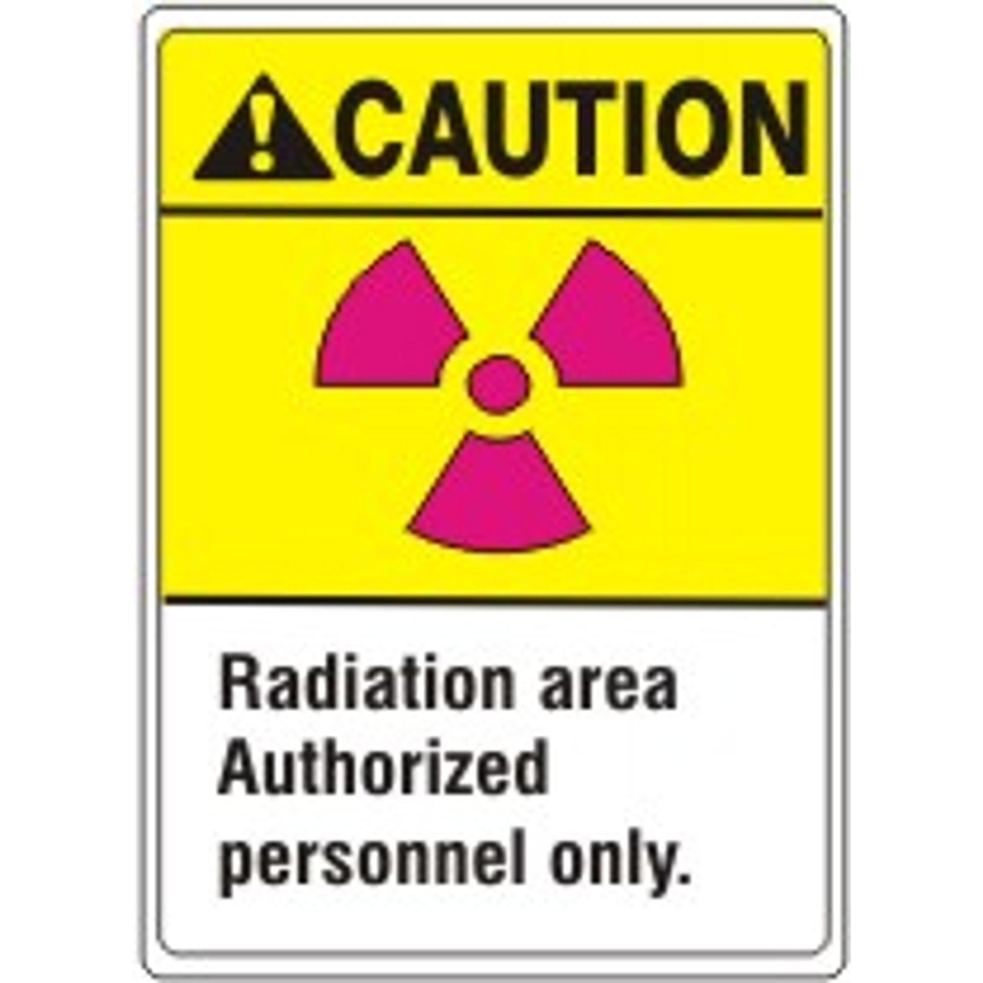 RADIATION AREA  AUTHORIZED PERSONNEL ONLY.  WITH  RADIATION SYMBOL  IN MAGENTA - CAUTION SIGN - RADIATION AREA  AUTHORIZED PERSONNEL ONLY.  WITH  RADIATION SYMBOL  IN MAGENTA - CAUTION SIGN, 14X10, Adhesive Vinyl