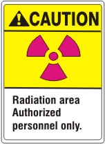 RADIATION AREA AUTHORIZED PERSONNEL ONLY. WITH RADIATION SYMBOL IN MAGENTA - CAUTION SIGN