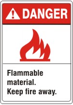 ANSI HEADER FLAMMABLE MATERIAL. KEEP FIRE AWAY. WITH PICTO - DANGER SIGN