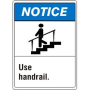 USE HANDRAIL WITH  PICTO MEETS ANSI Z535.2-1998 STANDARD - NOTICE SIGN - USE HANDRAIL WITH  PICTO MEETS ANSI Z535.2-1998 STANDARD - NOTICE SIGN, 10X7, Plastic (.040)