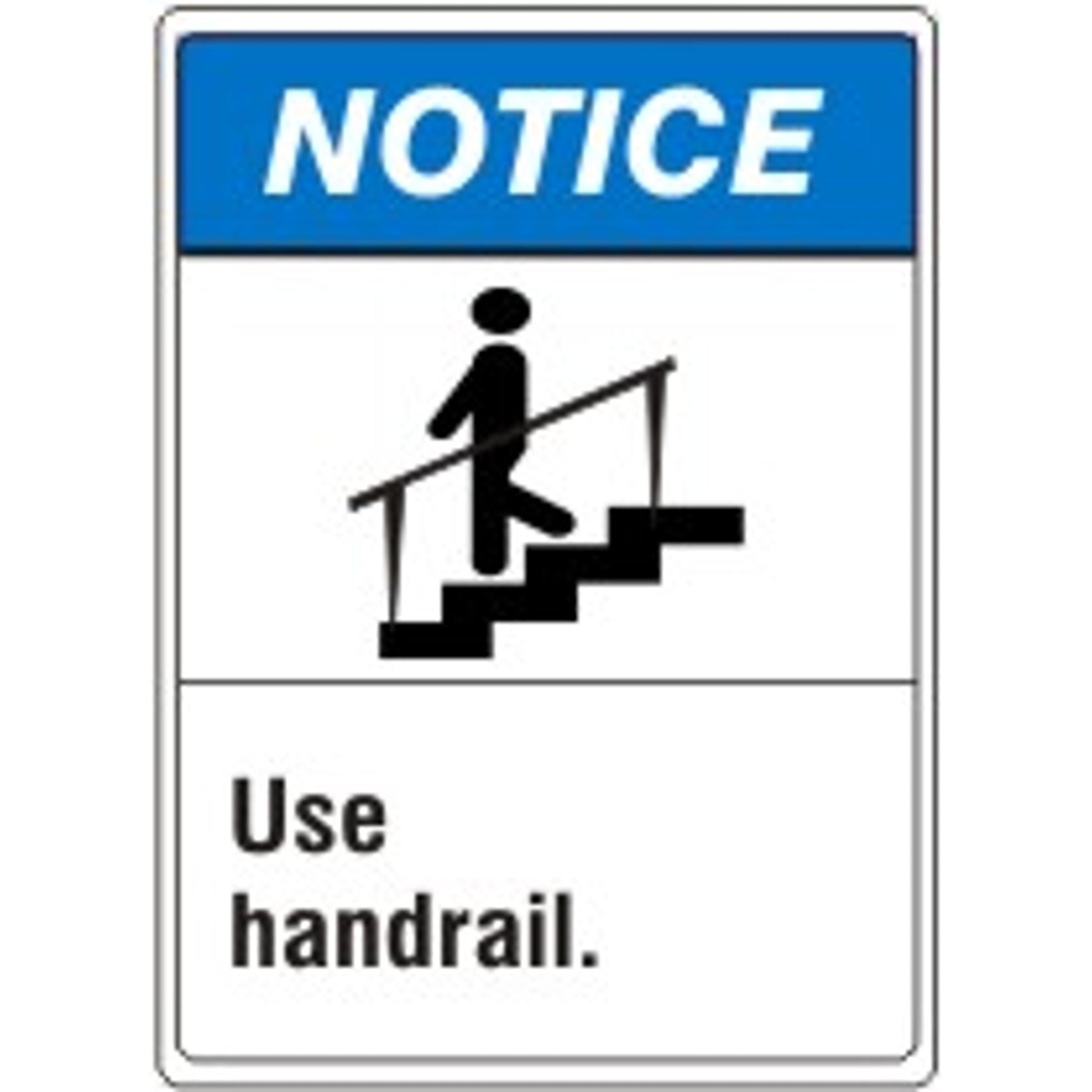 USE HANDRAIL WITH  PICTO MEETS ANSI Z535.2-1998 STANDARD - NOTICE SIGN - USE HANDRAIL WITH  PICTO MEETS ANSI Z535.2-1998 STANDARD - NOTICE SIGN, 10X7, Plastic (.040)