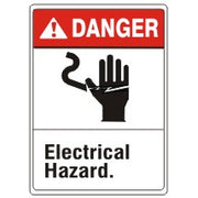ELECTRICAL HAZARD.  WITH PICTO OF HAND BEING SHOCKED - DANGER SIGN - ELECTRICAL HAZARD.  WITH PICTO OF HAND BEING SHOCKED - DANGER SIGN, 14X10, Adhesive Vinyl