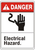 ELECTRICAL HAZARD. WITH PICTO OF HAND BEING SHOCKED - DANGER SIGN