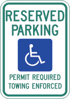 RESERVED PARKING PICTO PERMIT REQUIRED TOWING ENFORCED - HANDICAPPED PARKING SIGN