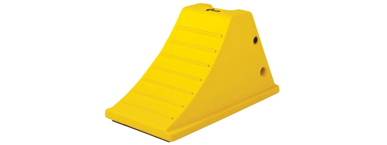 Wheel Chock - All-Terrain - 15.5"X8.5"X8.25" - 28"-38" Tire - 80K Lb Load - Flat Botm - Rubber Pad - Yellow - AT3512-FBRP-Y