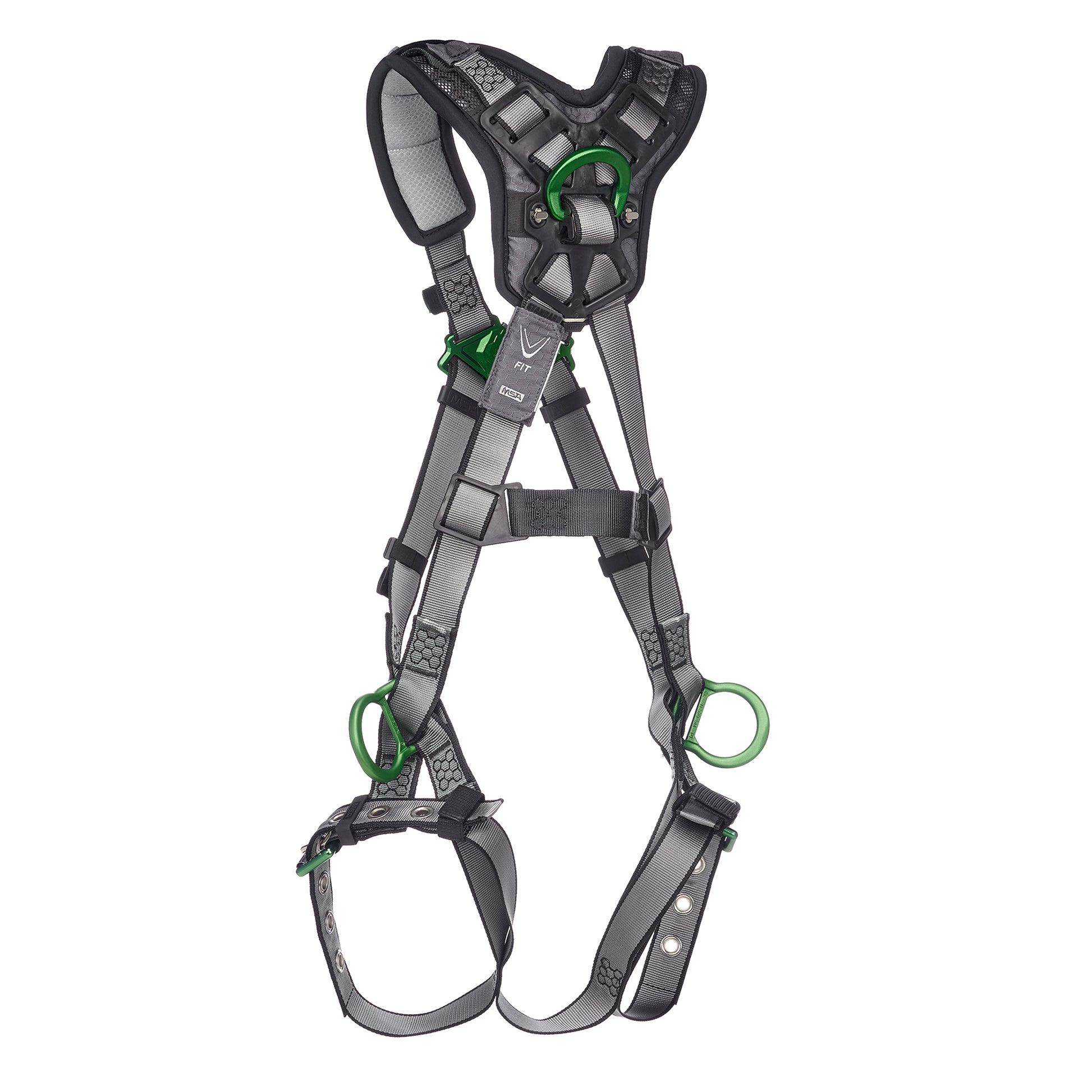 MSA V-FIT Harness w/Back, Side and Shoulder D-Rings - Tongue Buckle Leg Straps - Shoulder Padding - Extra Large - 10194942