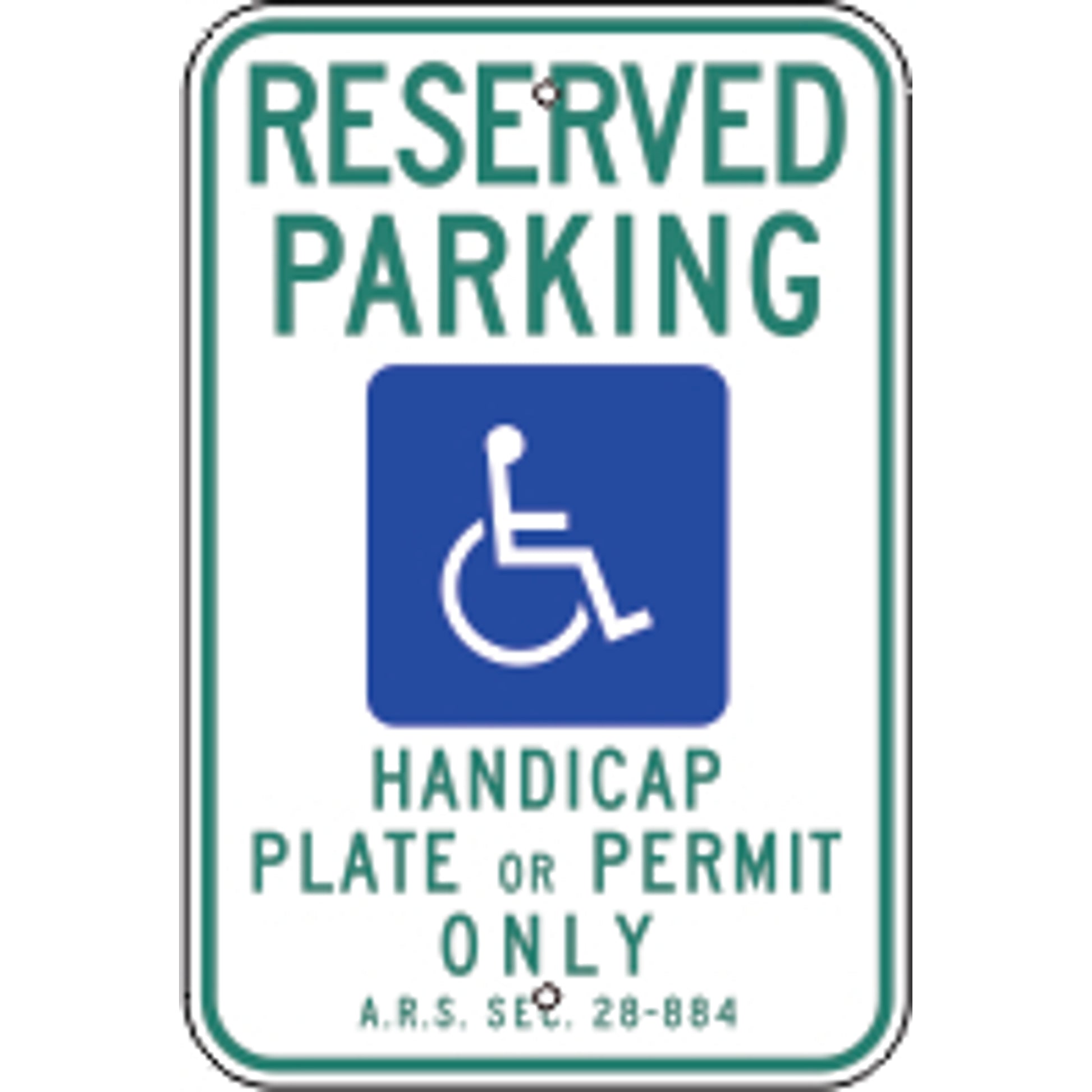 RESERVED PARKING PICTO HANDICAP PLATE OR PERMIT ONLY  A.R.S SEC - HANDICAPPED PARKING SIGN - RESERVED PARKING PICTO HANDICAP PLATE OR PERMIT ONLY  A.R.S SEC - HANDICAPPED PARKING SIGN, 18X12, Aluminum (.080) EGP Reflective