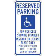 RESERVED PARKING PICTO FOR VEHICLES SHOWING DISABLED INSIGNIA OR LICENSE - HANDICAPPED PARKING SIGN - RESERVED PARKING PICTO FOR VEHICLES SHOWING DISABLED INSIGNIA OR LICENSE - HANDICAPPED PARKING SIGN, 24X12, Aluminum (.080) EGP Reflective