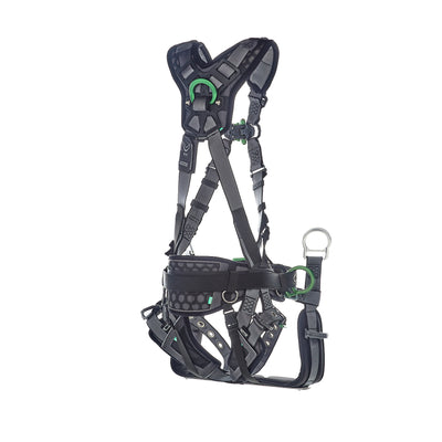 MSA V-FIT Tower Harness w/Back, Front & Side D-Rings - Tongue Buckle Leg and Belt Straps - Shoulder & Leg Padding - Extra Small - 10218041