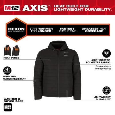 Milwaukee Tools M12 Heated Axis Jacket - Complete Kit (Includes Battery) - Black - M102B-21