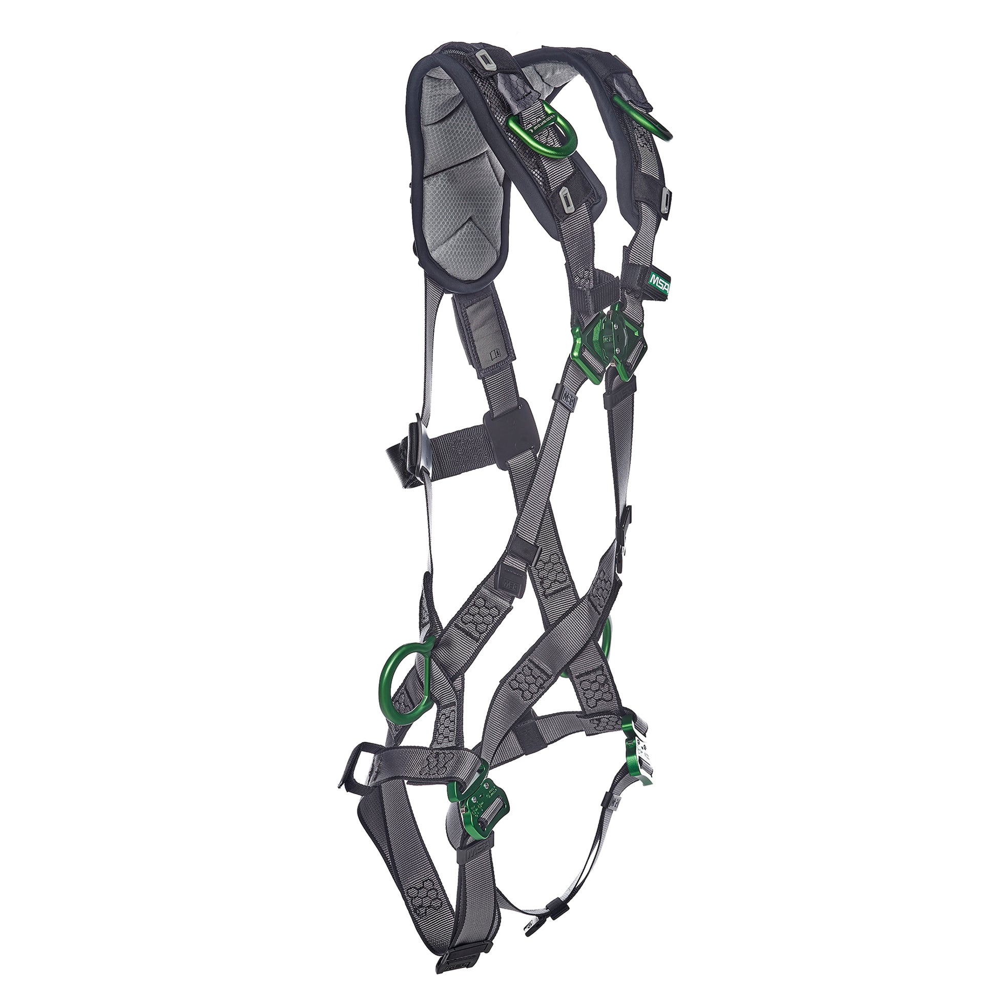 MSA V-FIT Harness w/Back, Side and Shoulder D-Rings - Quick-Connect Leg Straps - Shoulder Padding - Extra Large - 10194886